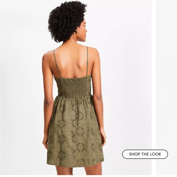 LOFT Mosaic Eyelet Strappy Mini Pocket Dress Color Fresh Ivy - Picture 3 of 4